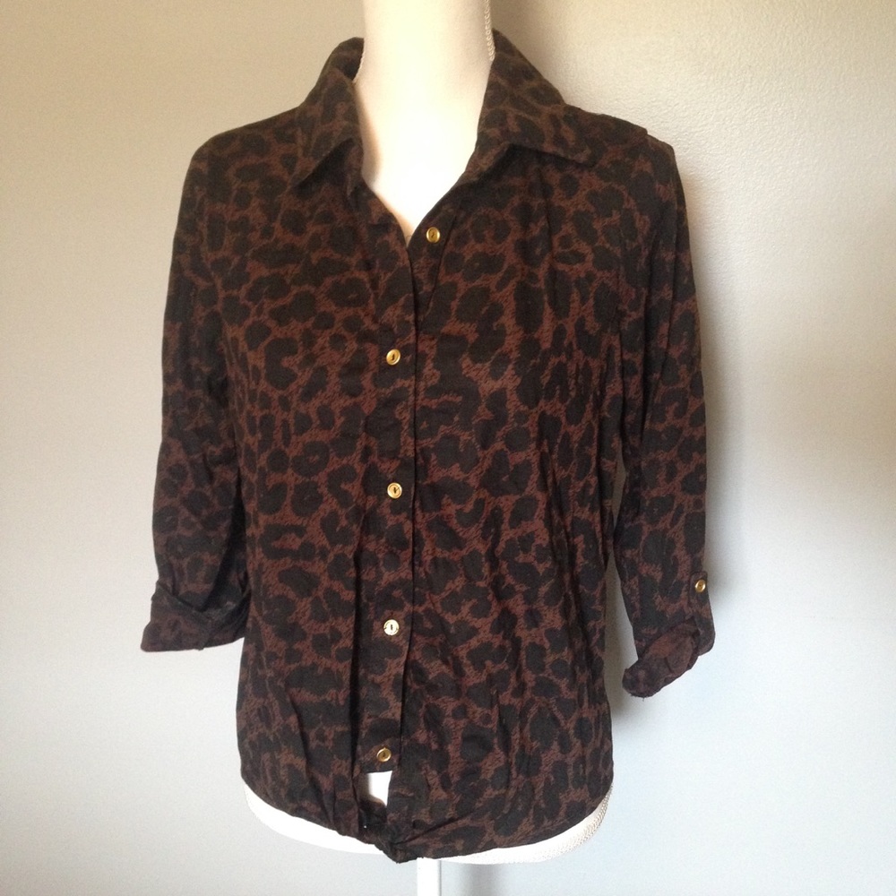 Lena Leopard Print Top Blouse Size Medium